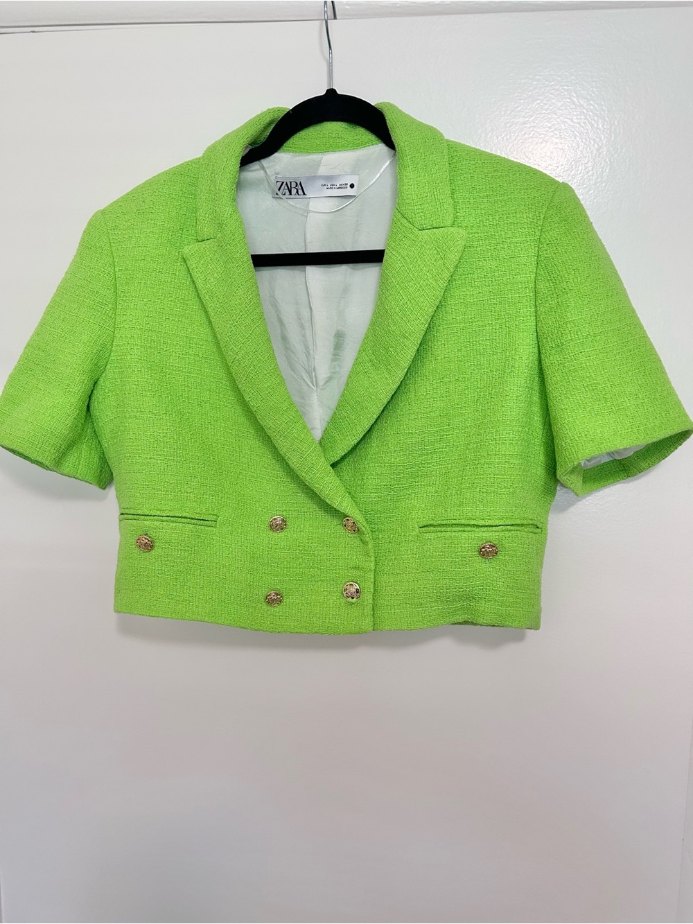 Zara Textured Crop Neon Green Blazer Jacket Size Large - Picture 2 of 15